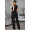 Personalized Strapped Wood-Collar Pockets and Ruffles Vest Flared Pants Set
