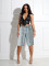 Women's loose denim 5-point pants with full rhinestone hot stamping and additional waistband, available for immediate payment