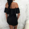 Solid color strap ruffle top, hip hugging short skirt two-piece set