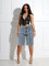 Women's loose denim 5-point pants with full rhinestone hot stamping and additional waistband, available for immediate payment
