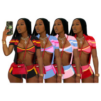 Sexy contrasting three piece nightclub style fitness trendy outfit set