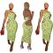 Sexy women's butterfly print fabric waist hollow suspender jumpsuit long skirt