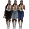 Women's loose denim 5-point pants with full rhinestone hot stamping and additional waistband, available for immediate payment