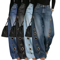 Spring and summer new metal opposite sex corns women's clothing solid color horse run loose jeans in stock