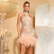 Banquet evening gown scarf sexy nail bead sleeveless strapless feather wrapped skirt