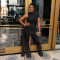Women's summer round neck single shoulder pleated ribbon sexy slim fit jumpsuit