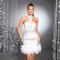 Banquet evening gown scarf sexy nail bead sleeveless strapless feather wrapped skirt