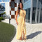 Women's spring and summer hot selling slim fit dress with neck hanging print and lace up design
