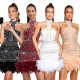 Banquet evening gown scarf sexy nail bead sleeveless strapless feather wrapped skirt