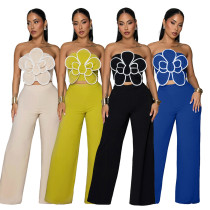lower sexy strapless short top paired with solid color wide leg pants two-piece set for foreign