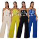 lower sexy strapless short top paired with solid color wide leg pants two-piece set for foreign