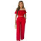 New Solid Color Ear Edge Off Shoulder Top with Elastic Waist Pants Women's Two Piece Set