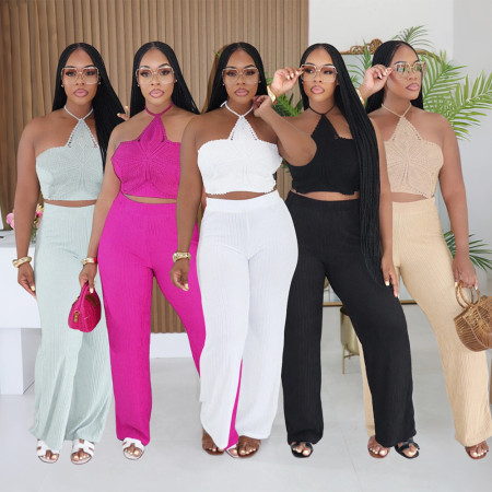 Women's pants two-piece set cross-border women's clothing Amazon hot selling solid color pants strap set