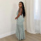 Women's spring and summer hot selling slim fit dress with neck hanging print and lace up design