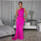 New oblique shoulder solid color slim fit dress long skirt cross-border
