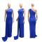 New oblique shoulder solid color slim fit dress long skirt cross-border