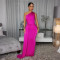New oblique shoulder solid color slim fit dress long skirt cross-border