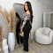 New women's waist belt slim fit sexy jumpsuit one shoulder long sleeved shirt