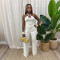 Fashion women's solid color suspender pants set with high waist and wide legs, casual temperament new style