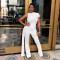 Women's summer round neck single shoulder pleated ribbon sexy slim fit jumpsuit