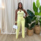 Fashion women's solid color suspender pants set with high waist and wide legs, casual temperament new style