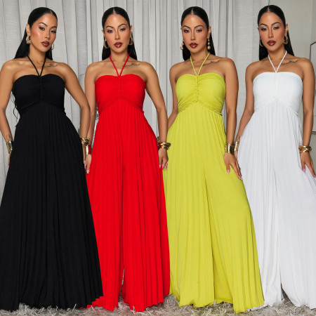 New women's summer hot item lace up pleated wide leg jumpsuit
