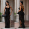 Fashionable women's sexy see through lace shoulder strap wrapped hip dress