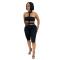 Fashionable women's sexy off shoulder bubble bead hanging neck solid color jumpsuit