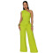 2026 new women's casual solid color sloping shoulder top and pants two-piece set
