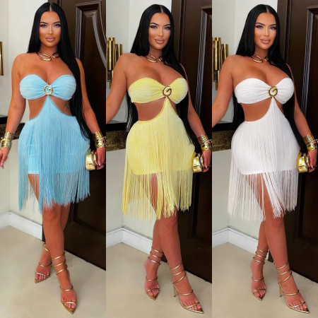 New women's strapless fringe short skirt nightclub party dress