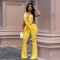 Fashionable women's sexy backless solid color hip hugging slim fit jumpsuit