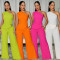 2026 new women's casual solid color sloping shoulder top and pants two-piece set