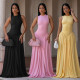Fashionable women's dress with elegant temperament, solid color round neck sleeveless dress