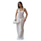 Fashionable women's sexy see through lace shoulder strap wrapped hip dress