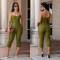 Fashionable women's sexy slim fit strapless solid color hip hugging jumpsuit