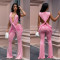 Fashionable women's sexy backless solid color hip hugging slim fit jumpsuit