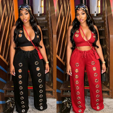 Fashionable women's fashion trend chicken eye loose straight leg wide leg pants set