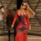 Fashionable women's sexy mesh printed rhinestone dress set, excluding hat