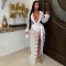 Fashionable women's sexy mesh lace deep V-slit dress