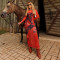 Fashionable women's sexy mesh printed rhinestone dress set, excluding hat