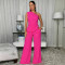 2026 new women's casual solid color sloping shoulder top and pants two-piece set