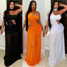 Fashionable women's sexy mesh see through slim fit dress with wrapped buttocks