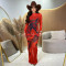 Fashionable women's sexy mesh printed rhinestone dress set, excluding hat