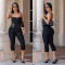 Fashionable women's sexy slim fit strapless solid color hip hugging jumpsuit