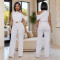 Fashionable women's clothing with elegant sloping shoulder belt and solid color jumpsuit
