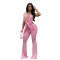 Fashionable women's sexy backless solid color hip hugging slim fit jumpsuit
