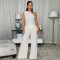 2026 new women's casual solid color sloping shoulder top and pants two-piece set