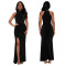Fashionable women's sexy off shoulder rhinestone bubble bead split dress