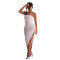 Fashionable women's sexy off shoulder strapless pleated hip hugging dress