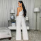 2026 new women's casual solid color sloping shoulder top and pants two-piece set